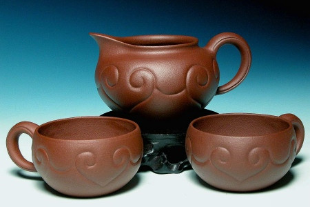 紫砂文化藝術中心樣品名壺系列~仿古如意茶海茶杯三頭套組